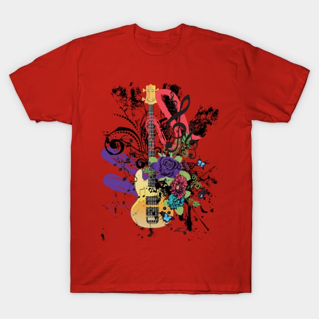 Grunge yellow guitar with roses T-Shirt by AnnArtshock